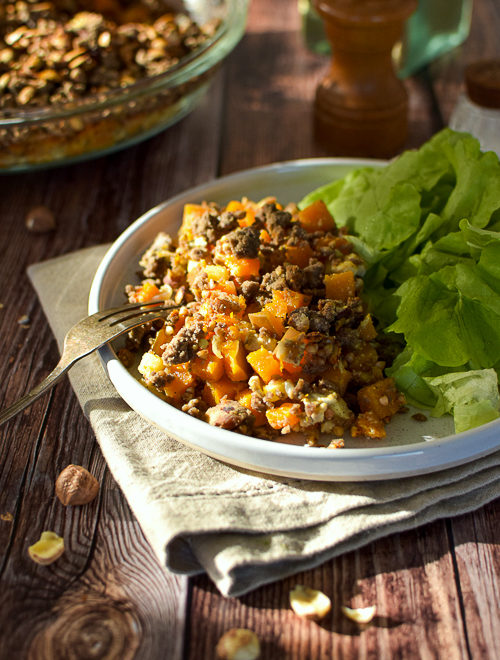 Crumble salé de butternut, chèvre et pomme {vegan & sans gluten}